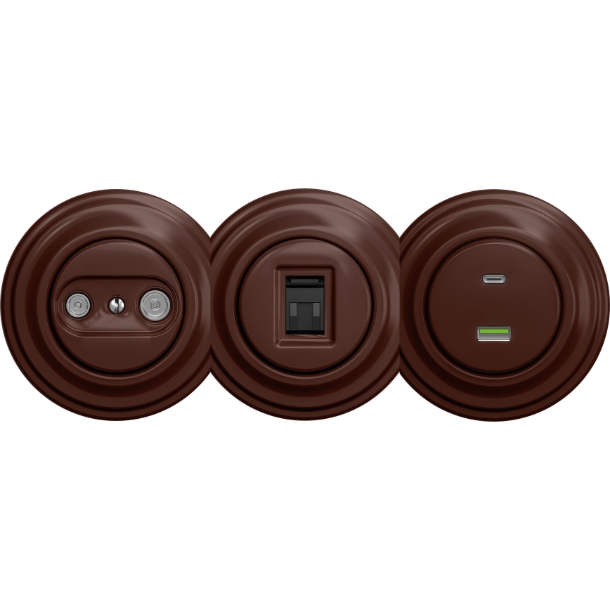 Kliklap - Retro USB utičnica A+C bez okvira, braon