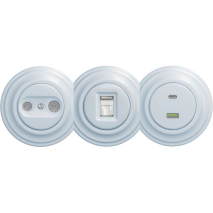 Kliklap - Retro završna TV+R utičnica bez okvira, plava