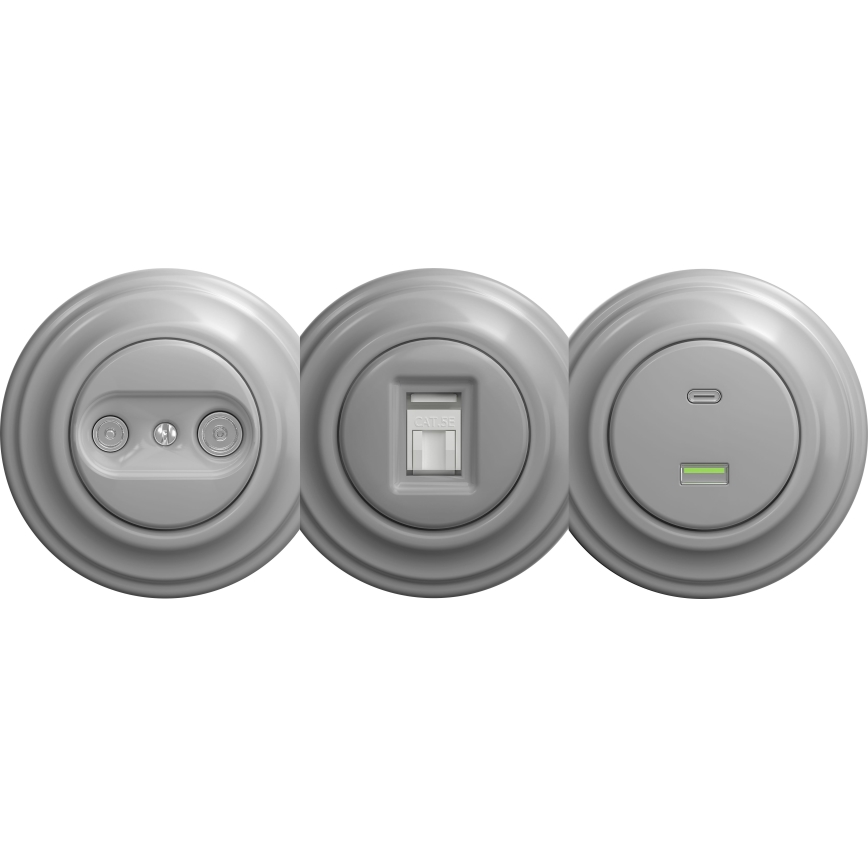 Kliklap - Retro zidna TV+R utičnica (prolazna) bez okvira, siva