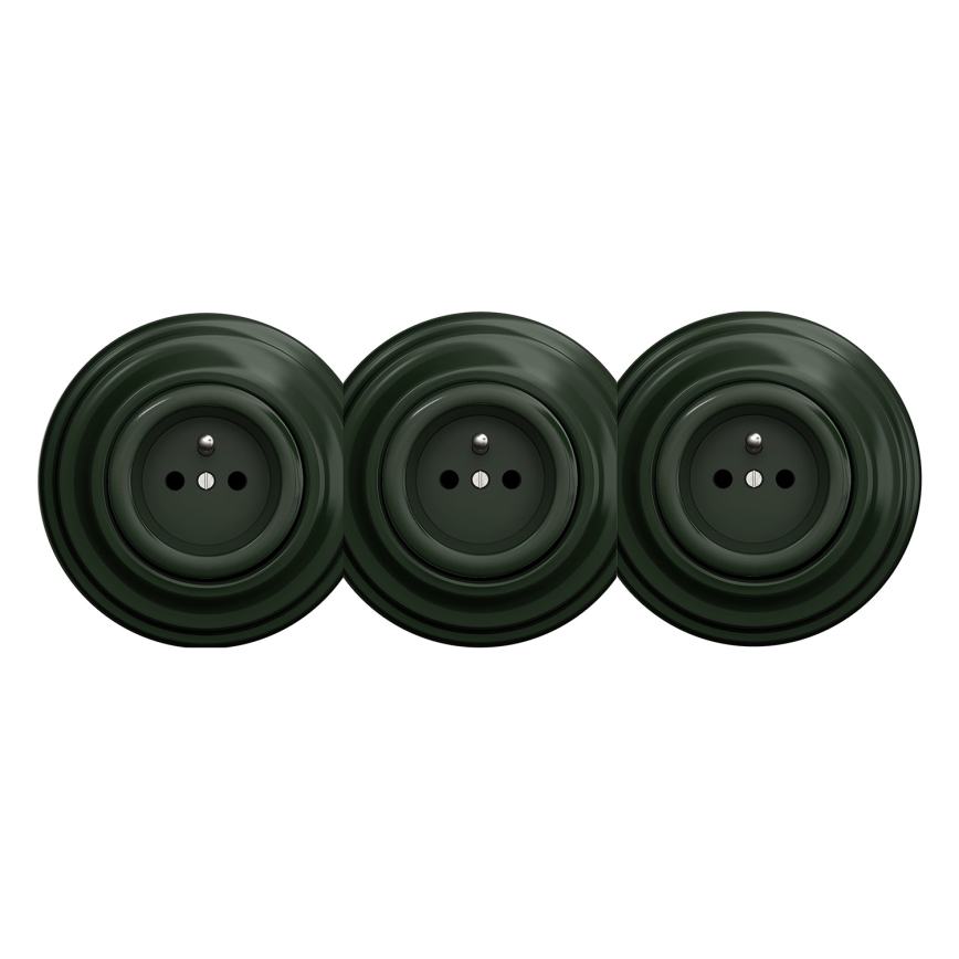 Kliklap - Trojna retro kućna utičnica sa ramom 230V zelena