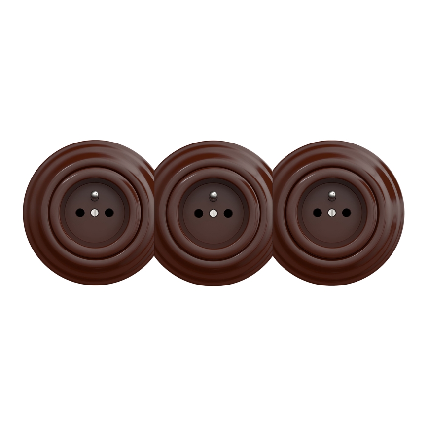 Kliklap - Trostruka retro kućna utičnica sa okvirom 230V braon