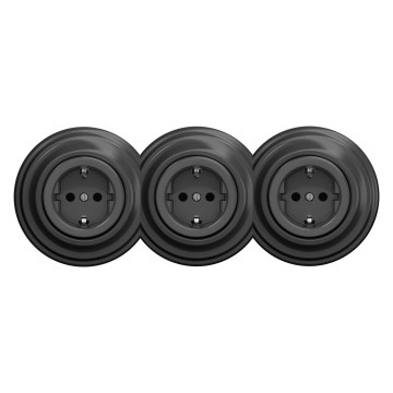 Kliklap - Trostruka retro kućna utičnica sa okvirom SCHUKO 230 V, antracit