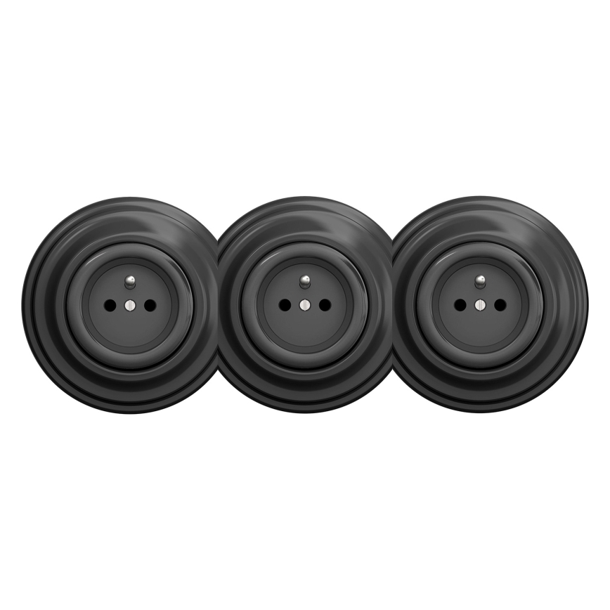 Kliklap - Trostruka retro kućna utičnica sa ramom 230V antracit