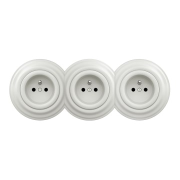 Kliklap - Trostruka retro kućna utičnica sa ramom 230V, bela