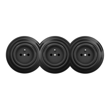 Kliklap - Trostruka retro zidna utičnica sa okvirom 230V crna