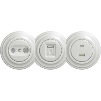 Kliklap - Vintidž USB utičnica A+C bez okvira bela