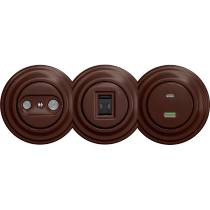 Kliklap - Vintidž USB utičnica A+C bez okvira braon
