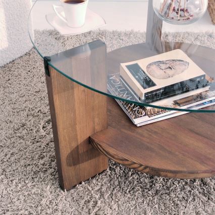 Klub sto MONDO 40x75 cm borovina/prozirno staklo