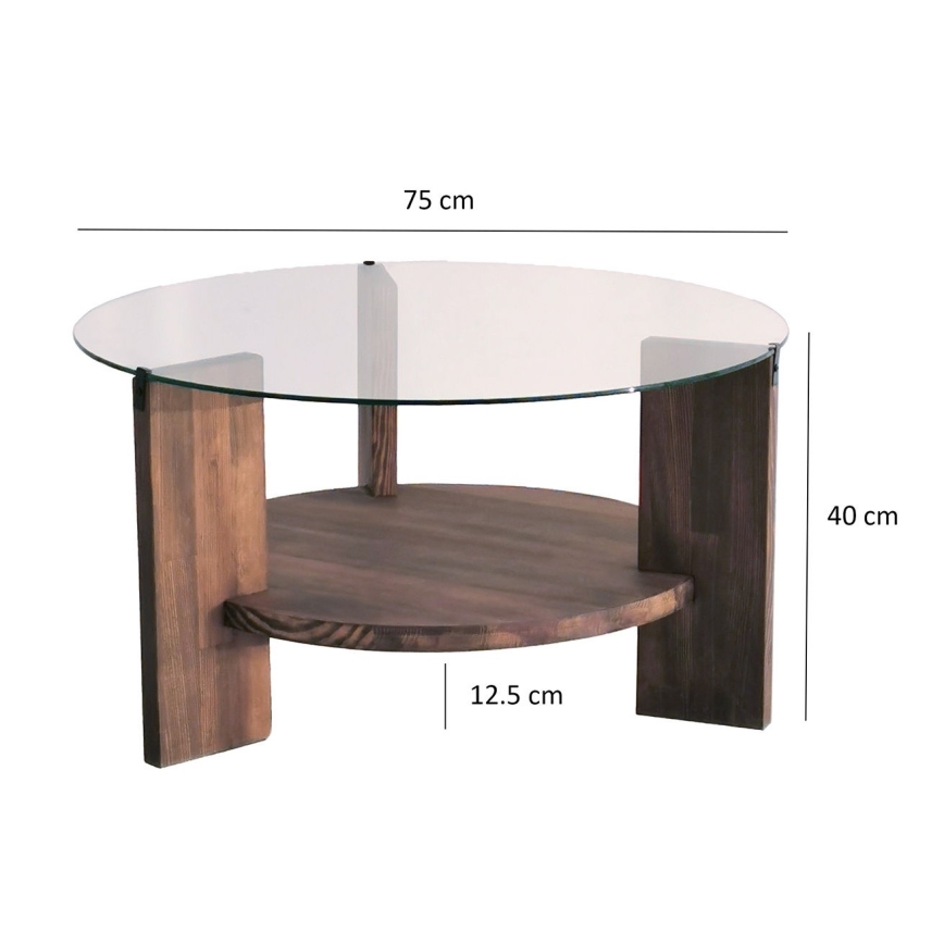 Klub sto MONDO 40x75 cm borovina/prozirno staklo