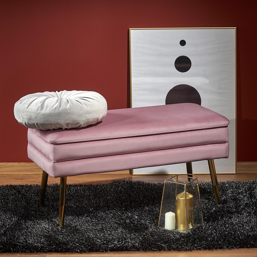 Klupa sa skladišnim prostorom VELVA 37x78 cm roze/zlatna
