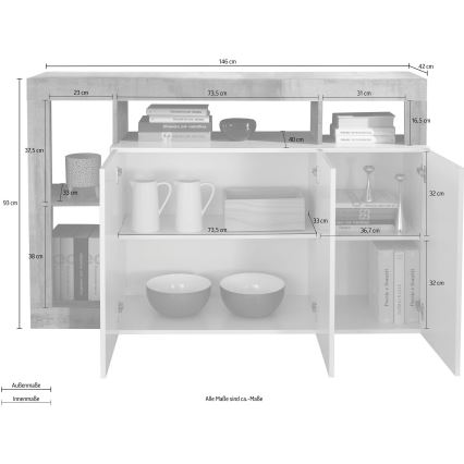 Komoda LENOR bela/siva beton
