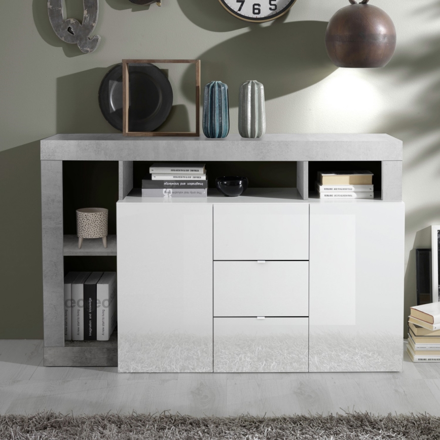 Komoda LENOR bela/siva beton