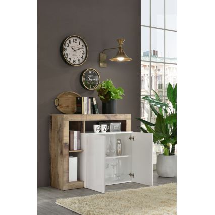 Komoda LENOR bela/smeđa