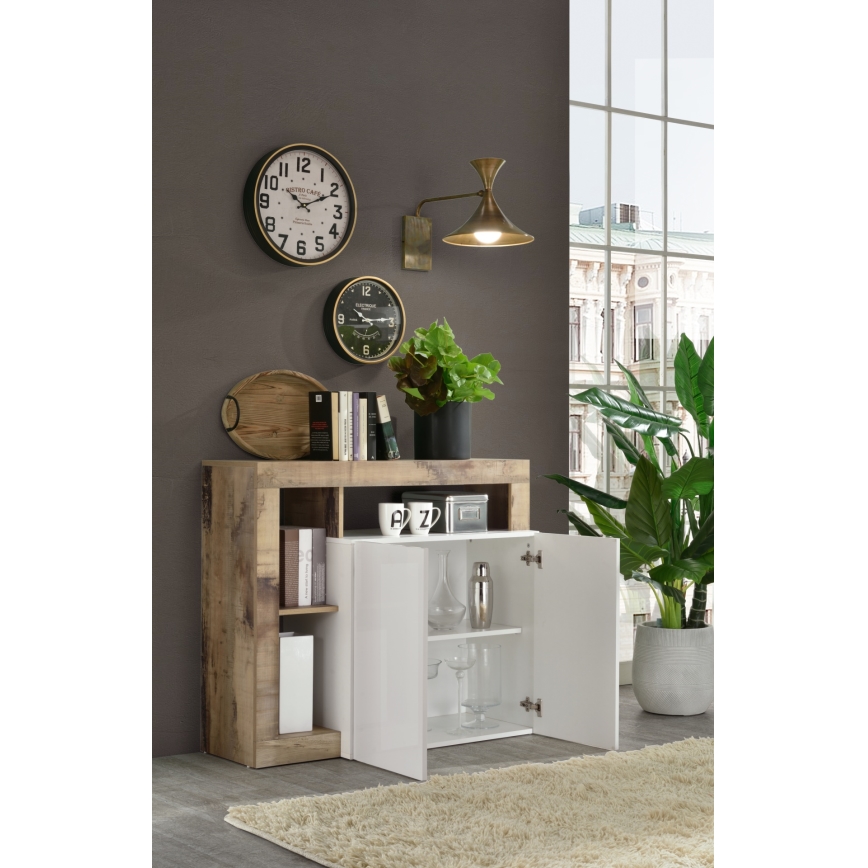 Komoda LENOR bela/smeđa