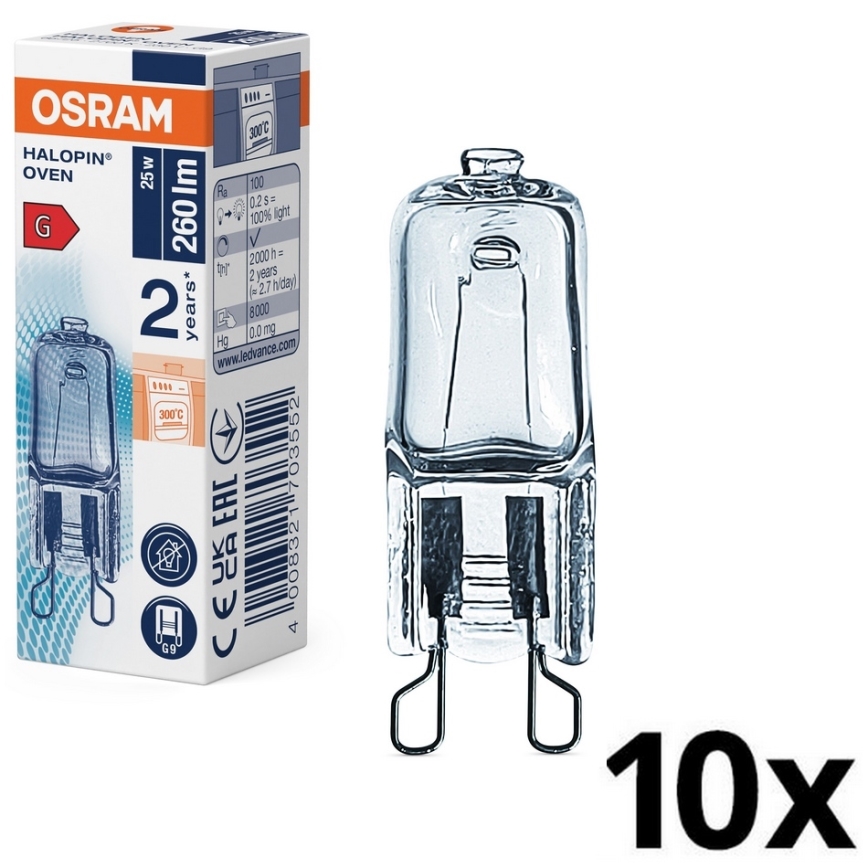 Komplet 10x sijalica za rernu HALOPIN G9/25W/230V 2700K - Osram