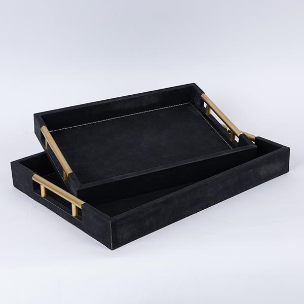 Komplet 2x dekorativnih poslužavnika 40x30/34x24 cm, crne boje