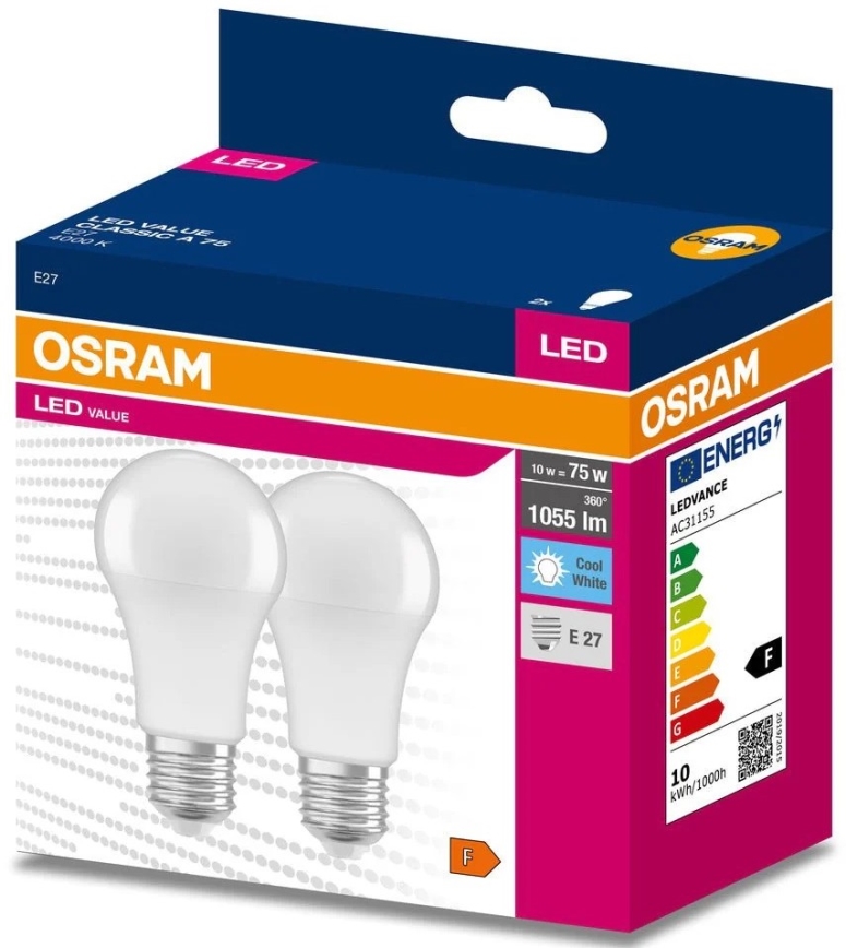 Komplet 2x LED sijalica A60 E27/10W/230V 4000K - Osram