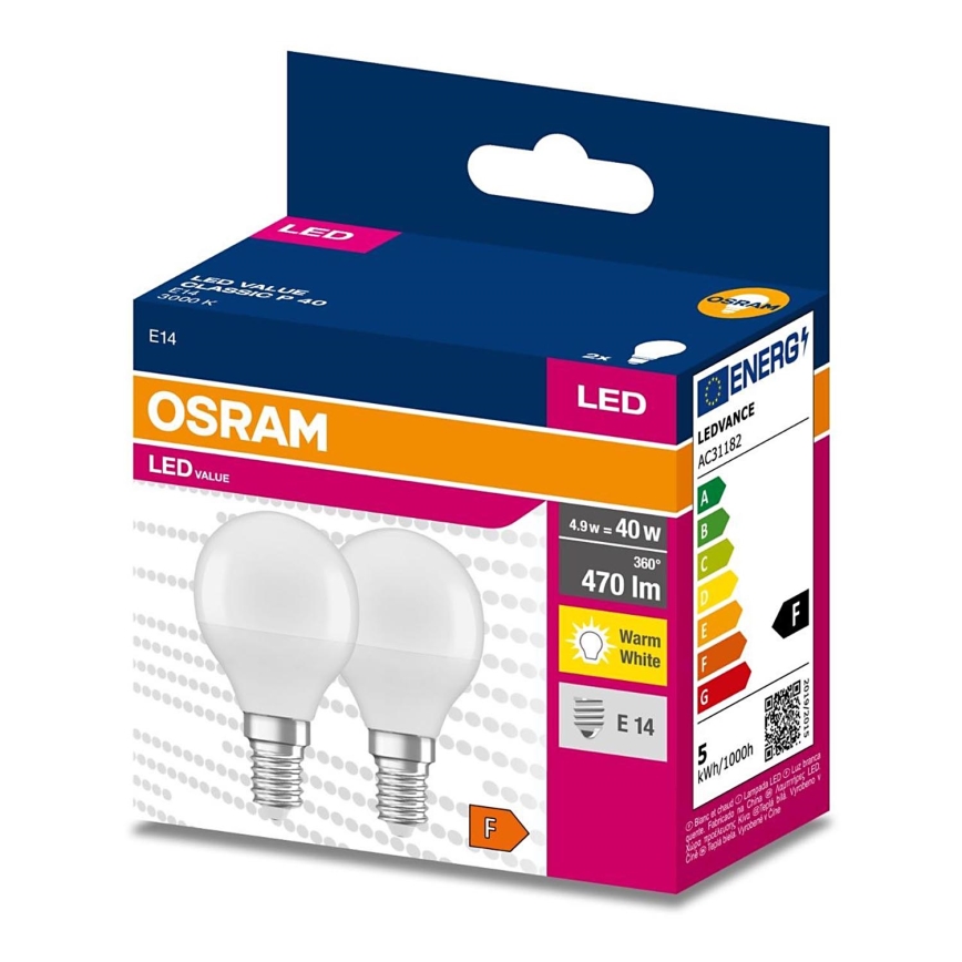 Komplet 2x LED sijalica P45 E14/4,9W/230V 3000K - Osram