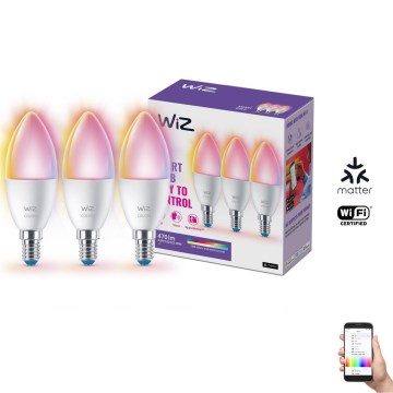 Komplet 3x LED RGBW prigušiva sijalica C37 E14/4,9W/230V 2200-6500K CRI 90 Wi-Fi - WiZ