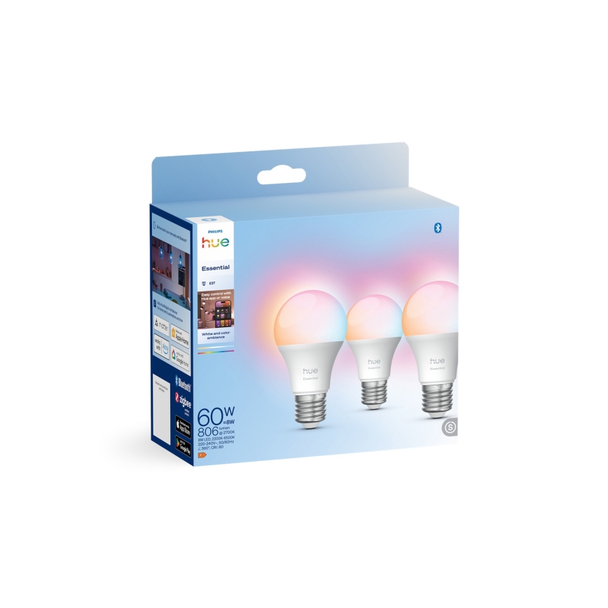 Komplet od 3 prigušive LED sijalice Philips Hue White And Color Ambiance Essential E27/8W/230V 2200-6500K