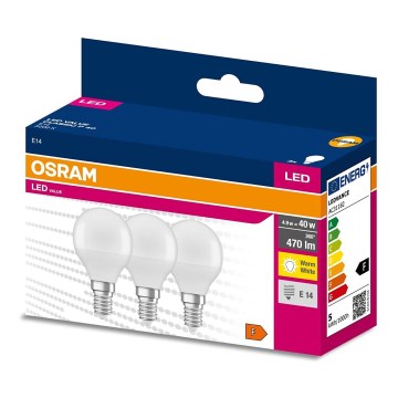 Komplet 3x LED žarulje P45 E14/4,9W/230V 3000K - Osram