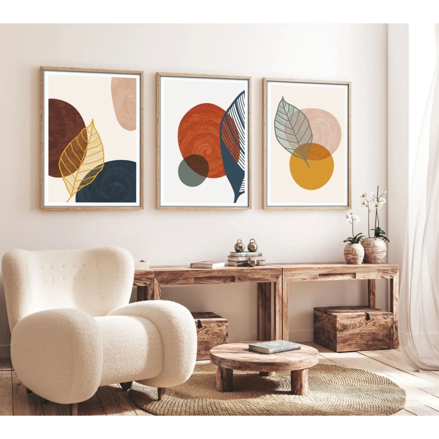 KOMPLET 3x slika u okvirima 50x70 cm, šarene boje