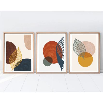 KOMPLET 3x slika u okvirima 50x70 cm, šarene boje