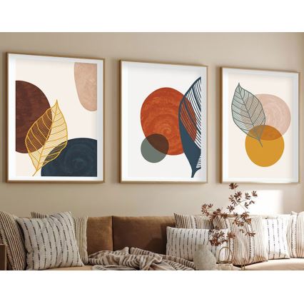 KOMPLET 3x slika u okvirima 50x70 cm, šarene boje
