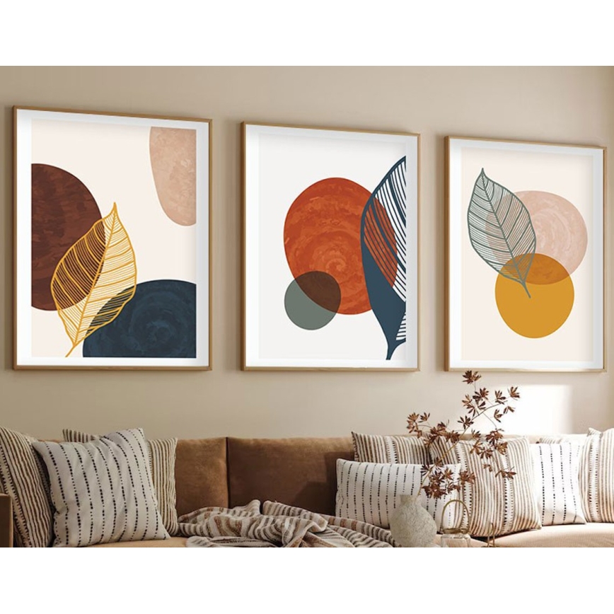 KOMPLET 3x slika u okvirima 50x70 cm, šarene boje