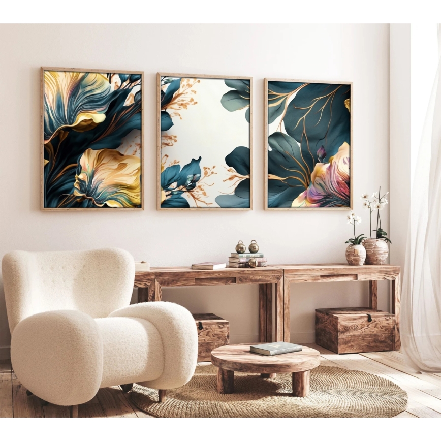 Komplet 3x slika u ramovima 50x70 cm, motiv: biljke