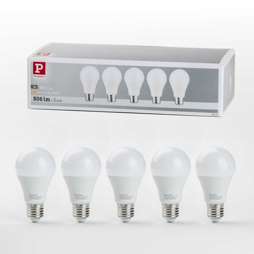 Komplet 5x LED sijalica A60 E27/9W/230V 2700K - Paulmann 28780