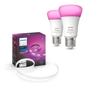 KOMPLET - LED RGBW prigušiva traka Philips Hue WHITE AND COLOR AMBIANCE 2m LED/20W/230V + 2x LED prigušiva sijalica Philips A60 E27/9W/230V 2000-6500K