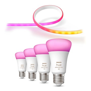 KOMPLET - LED RGBW prigušiva traka Philips Hue WHITE AND COLOR AMBIANCE 2m LED/20W/230V + 4x prigušiva sijalica Philips A60 E27/6,5W/230V 2000-6500K