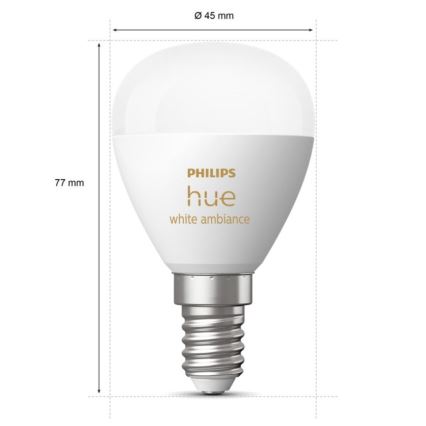 KOMPLET 2x LED prigušiva sijalica Philips Hue WHITE AMBIANCE P45 E14/5,1W/230V 2200-6500K