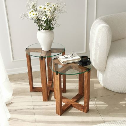 Komplet od 2 pomoćna stočića AMALFI, prečnik 40 cm, braon/proziran
