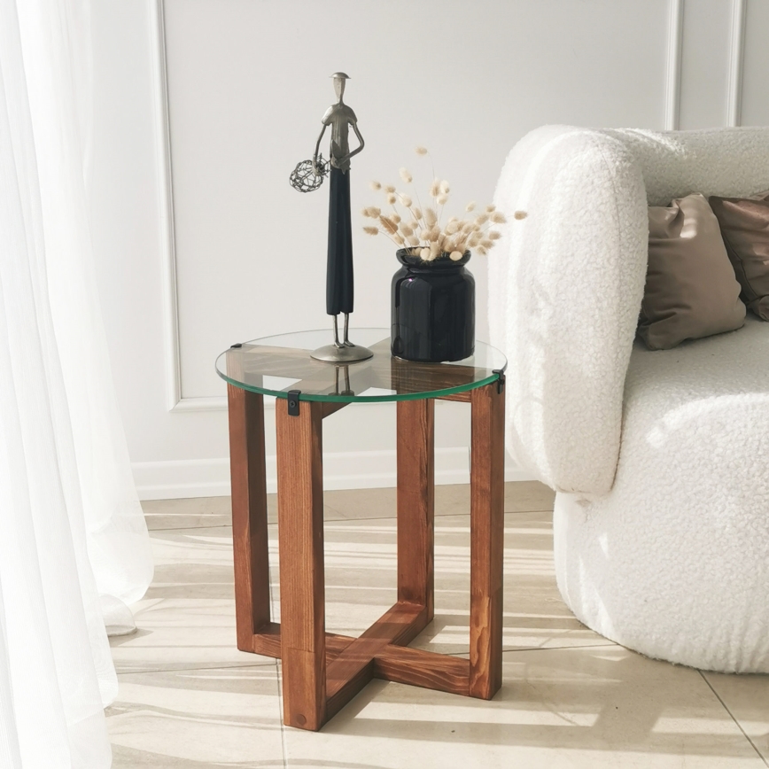 Komplet od 2 pomoćna stočića AMALFI, prečnik 40 cm, braon/proziran