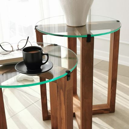 Komplet od 2 pomoćna stočića AMALFI, prečnik 40 cm, braon/proziran