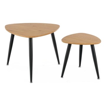 Komplet od 2 pomoćna stočića NICEA, prečnik 40/60 cm, zlatni hrast/crna