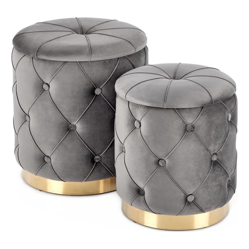 Komplet od 2 taburea POLLY, prečnik 40/44 cm, siva/zlatna