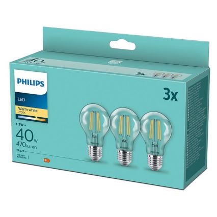 Komplet od 3 LED sijalica VINTAGE Philips E27/4,3W/230V 2700K
