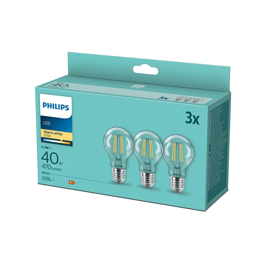 Komplet od 3 LED sijalica VINTAGE Philips E27/4,3W/230V 2700K