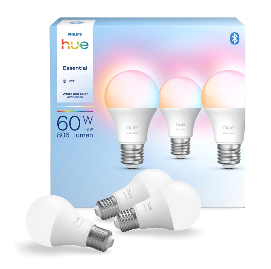 Komplet od 3 prigušive LED sijalice Philips Hue White And Color Ambiance Essential E27/8W/230V 2200-6500K