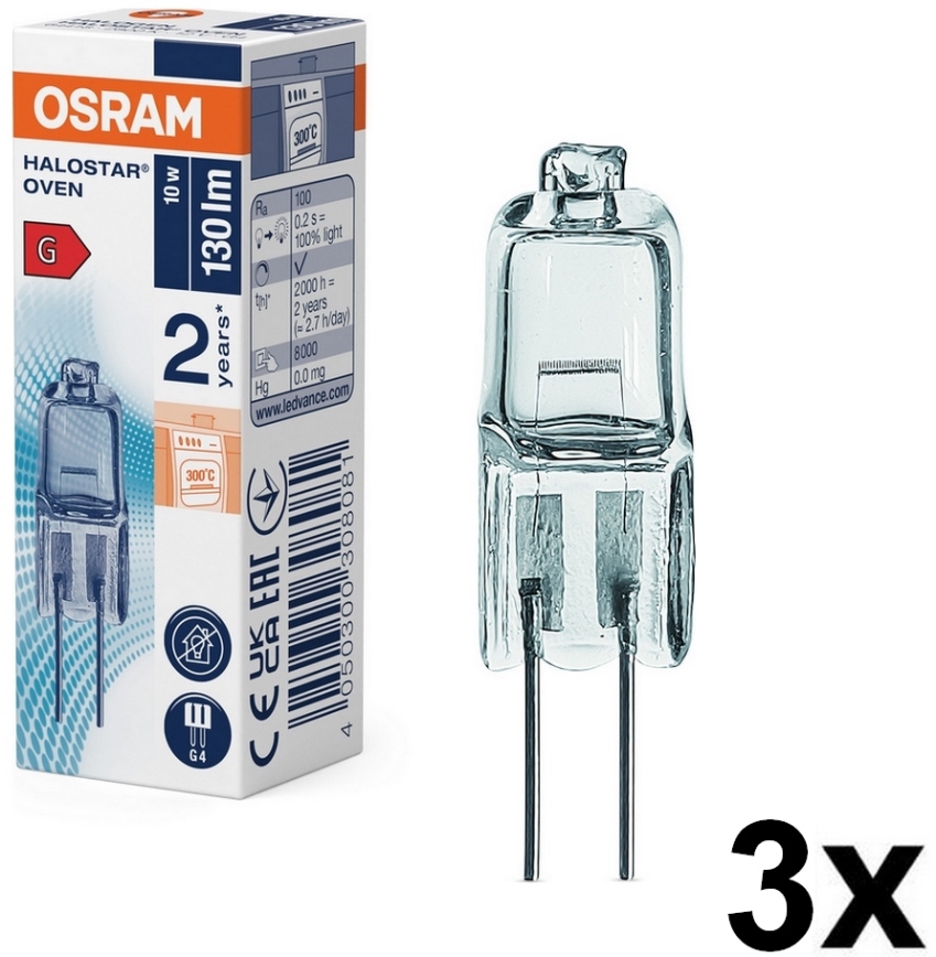 Komplet od 3 sijalice za rernu HALOSTAR G4/10W/12V 2700K - Osram