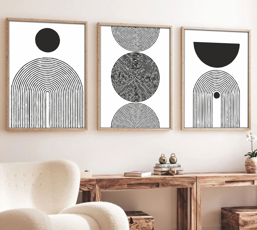 Komplet od 3 slike u foto-ramovima 50x70 cm, crno-bele