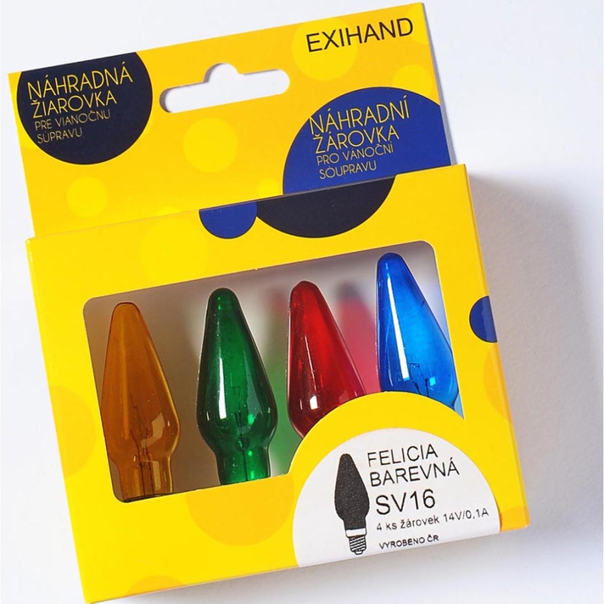 Komplet od 4 zamenskih sijalica FELICIA E10/14V/0,1A u boji, proizvedeno u Češkoj