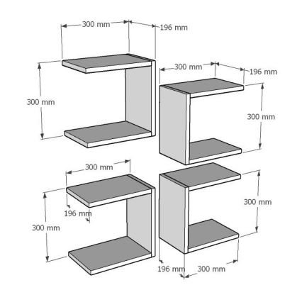 Komplet od 4 zidne police BASE 30x30 cm bele