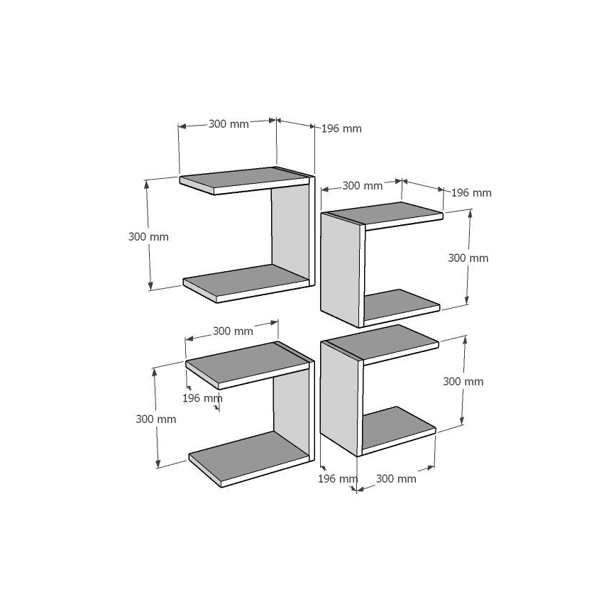 Komplet od 4 zidne police BASE 30x30 cm bele
