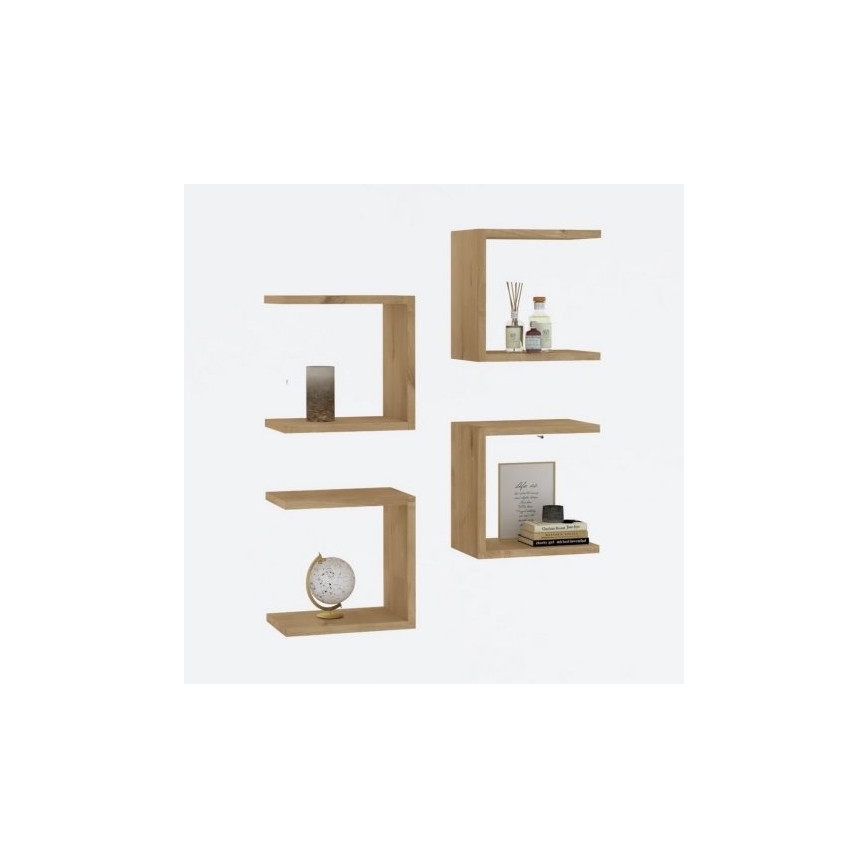 Komplet od 4 zidne police BASE, braon