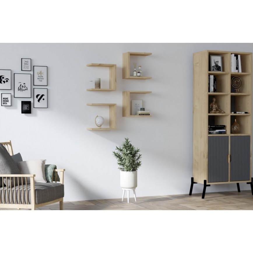 Komplet od 4 zidne police BASE, braon