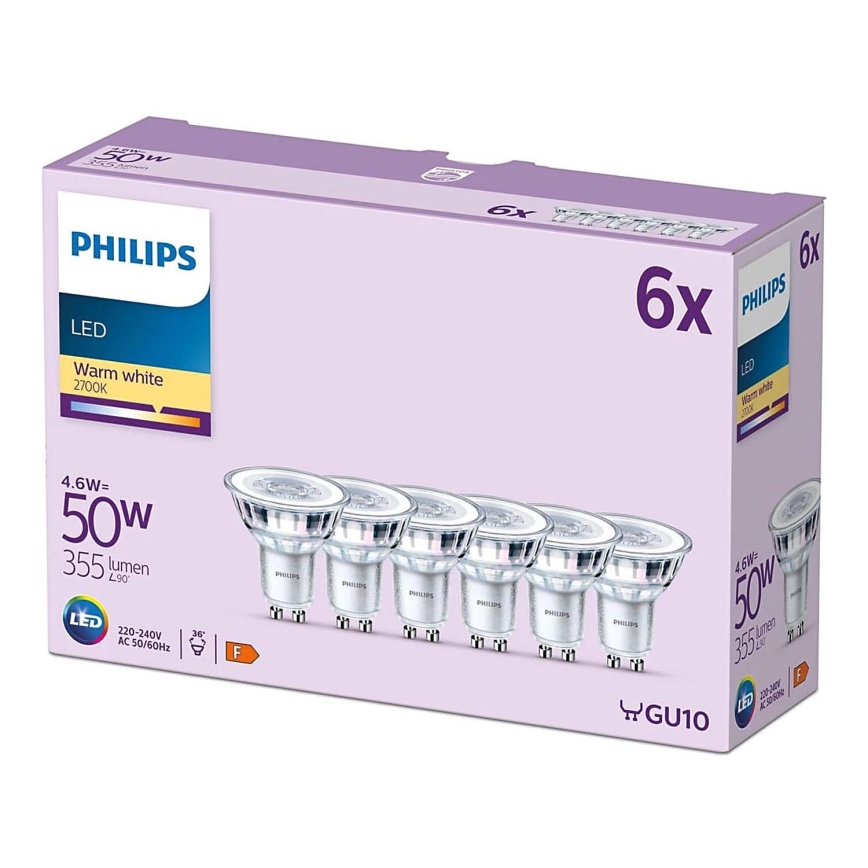 Komplet od 6 LED sijalica Philips GU10, 4,6 W, 230 V, 2700 K